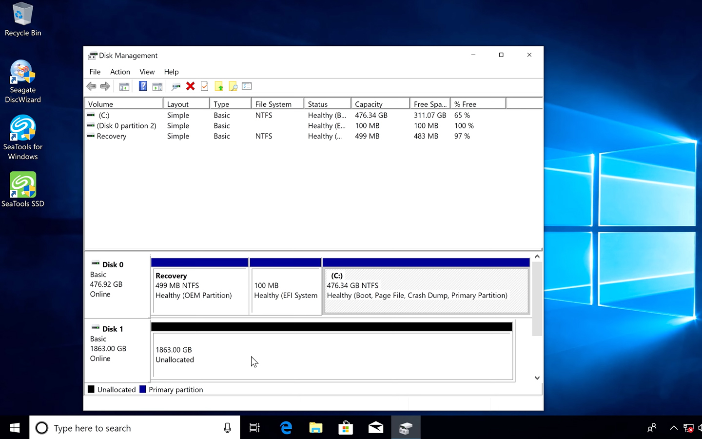 Windows disk utility tool window