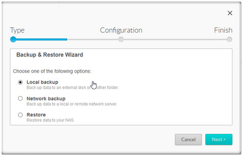 Local backup configuration menu