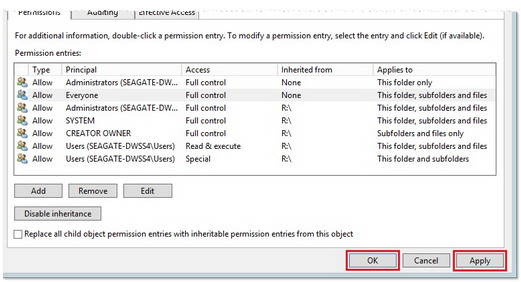 Advanced security settings menu