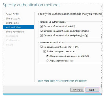 Authentication methods selection screen